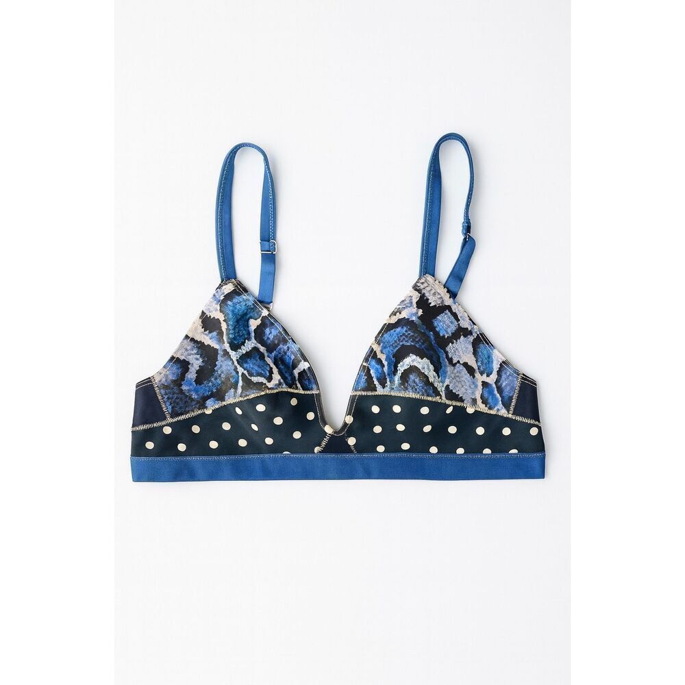 Ron Herman Tais Swim Bikini Top – Blue Snakeskin & Polka Dot, Size M, NWT